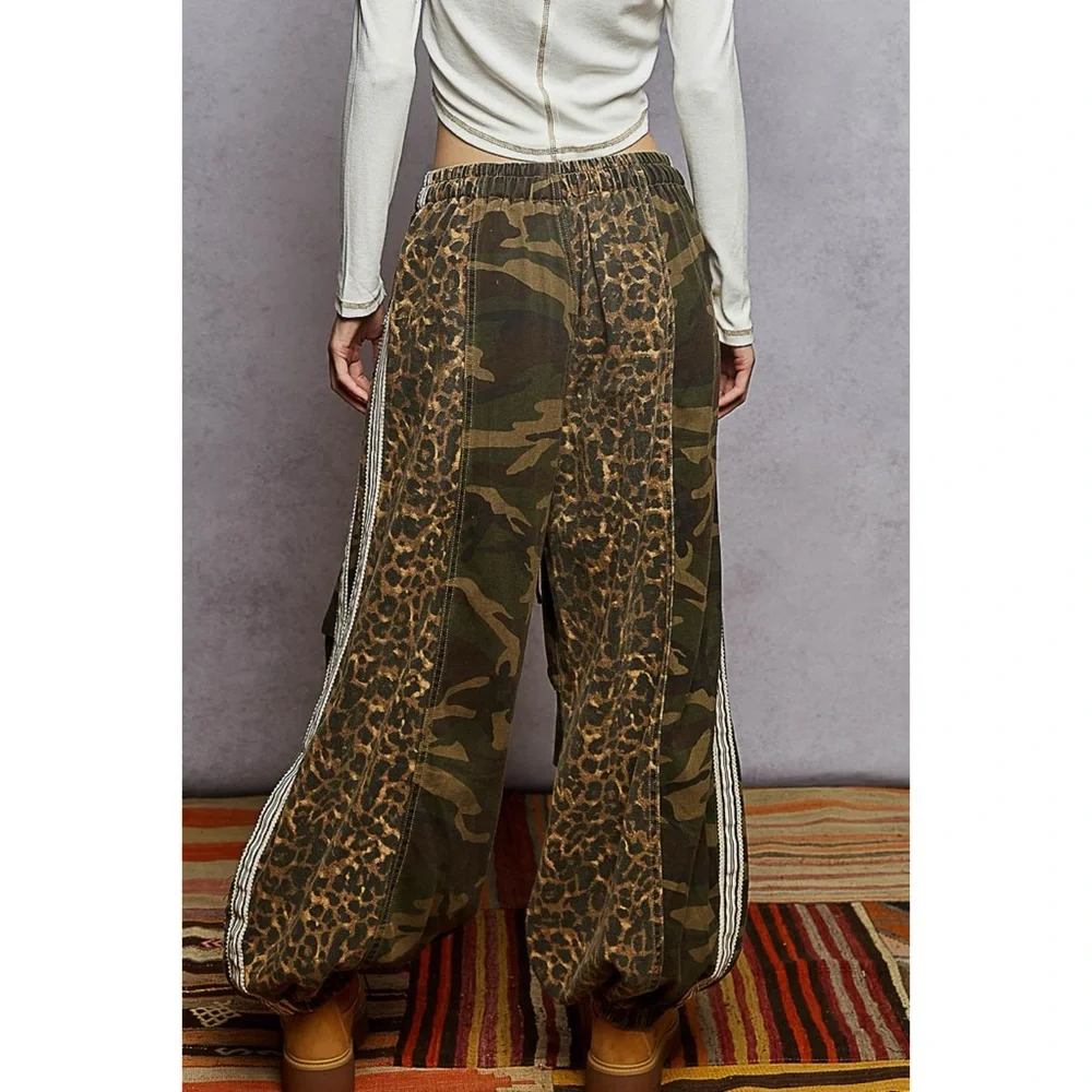 POL Olive Camo Leopard Wide Leg Pull On Pants | Balloon Leg Joggers - Picture 4 of 7